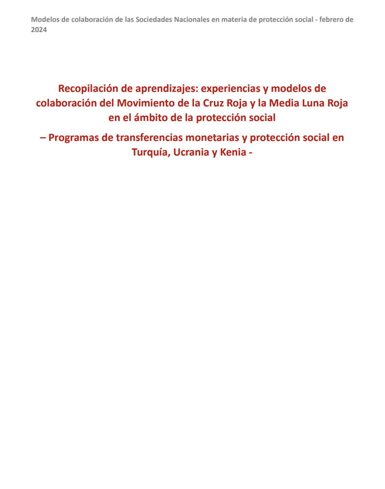 Thumbnail: Recopilación de aprendizajes: experiencias y modelos de colaboración del Movimiento de la Cruz Roja y la Media Luna Roja en el ámbito de la protección social – Programas de transferencias monetarias y protección social en Turquía, Ucrania y Kenia